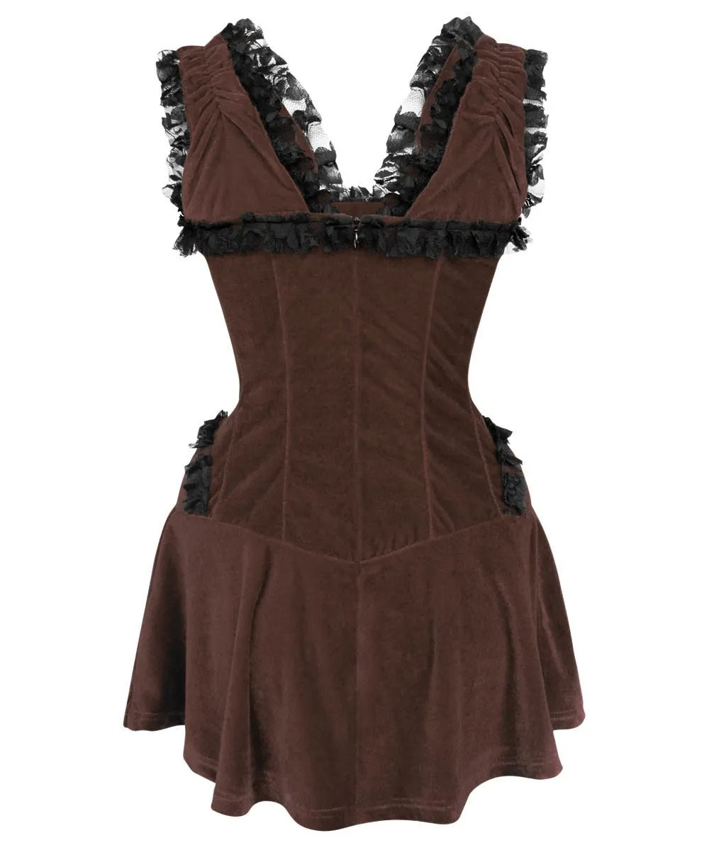 Agrafena Halter Burlesque Dress in Brown Velvet
