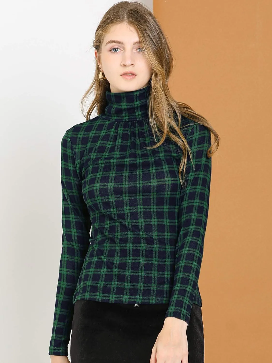 Allegra K Women's Long Sleeve Turtleneck Tops Stretch Slim Christmas Xmas Party Shirt
