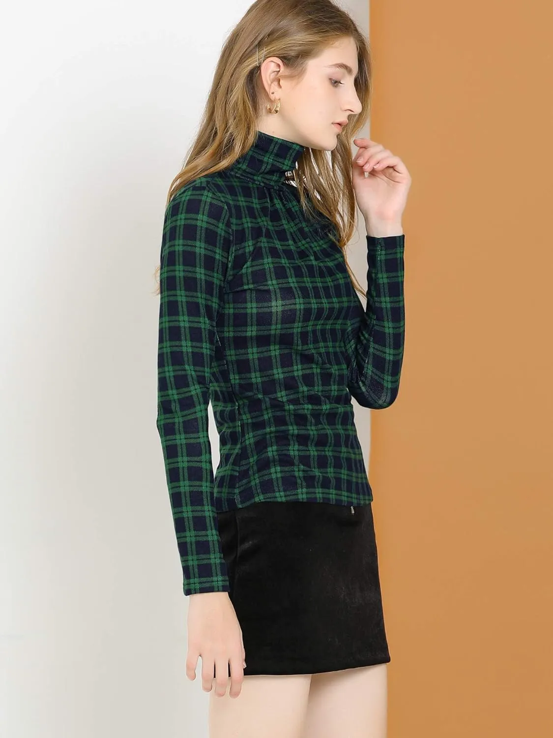 Allegra K Women's Long Sleeve Turtleneck Tops Stretch Slim Christmas Xmas Party Shirt