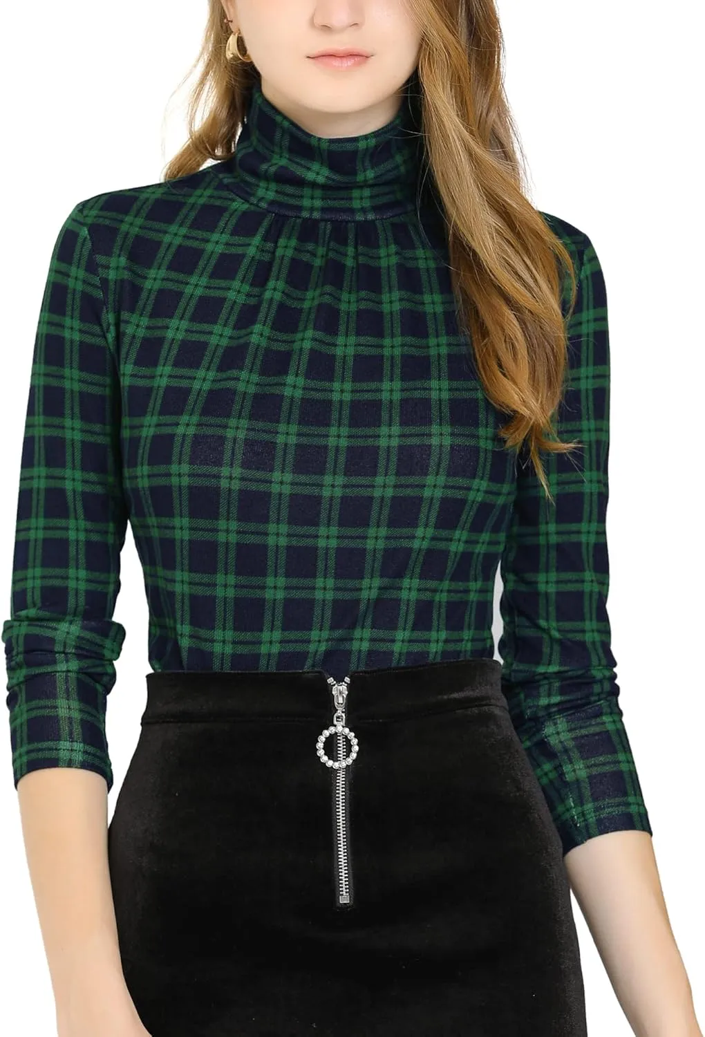 Allegra K Women's Long Sleeve Turtleneck Tops Stretch Slim Christmas Xmas Party Shirt