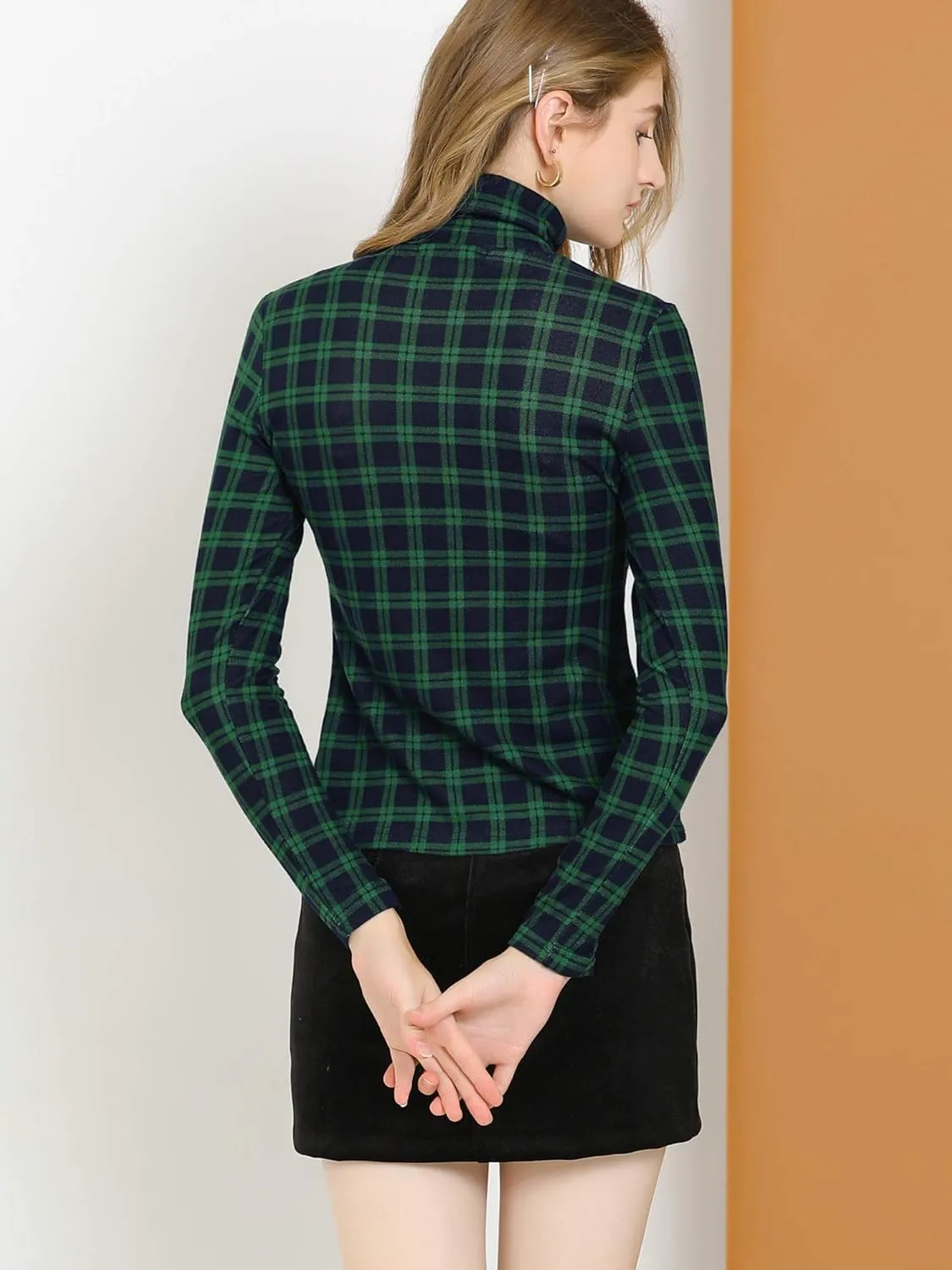 Allegra K Women's Long Sleeve Turtleneck Tops Stretch Slim Christmas Xmas Party Shirt