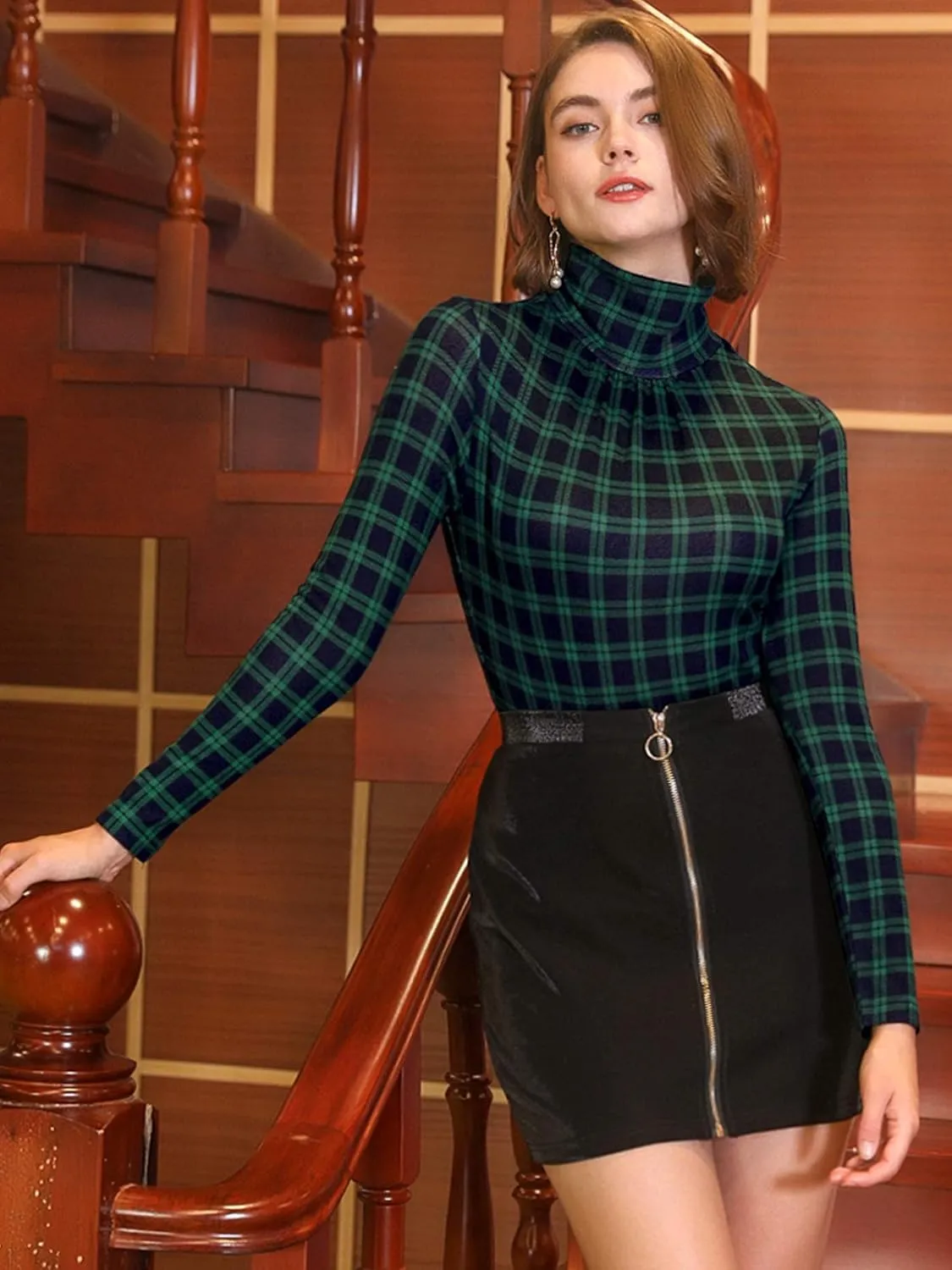 Allegra K Women's Long Sleeve Turtleneck Tops Stretch Slim Christmas Xmas Party Shirt