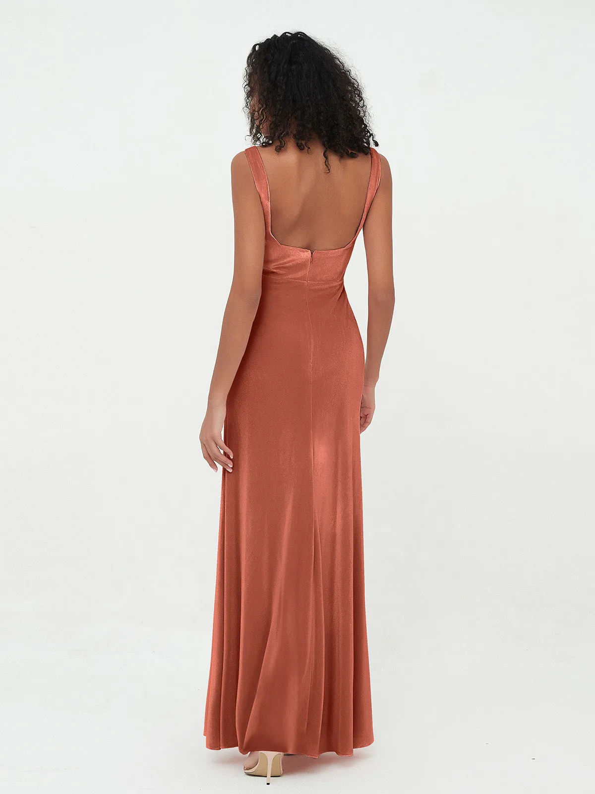 Bateau Neck Mermaid Long Velvet Dresses Rust Plus Size