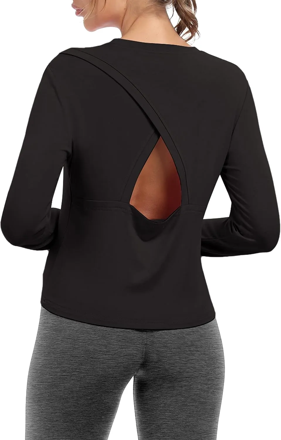 Bestisun Women Long Sleeve Open Back Athletic Wear Workout Yoga Gym Shirts Thumb Hole Clothes