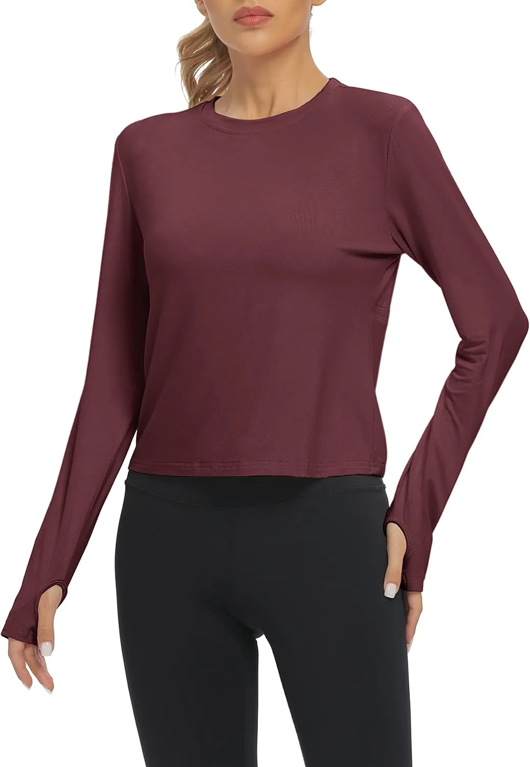 Bestisun Women Long Sleeve Open Back Athletic Wear Workout Yoga Gym Shirts Thumb Hole Clothes