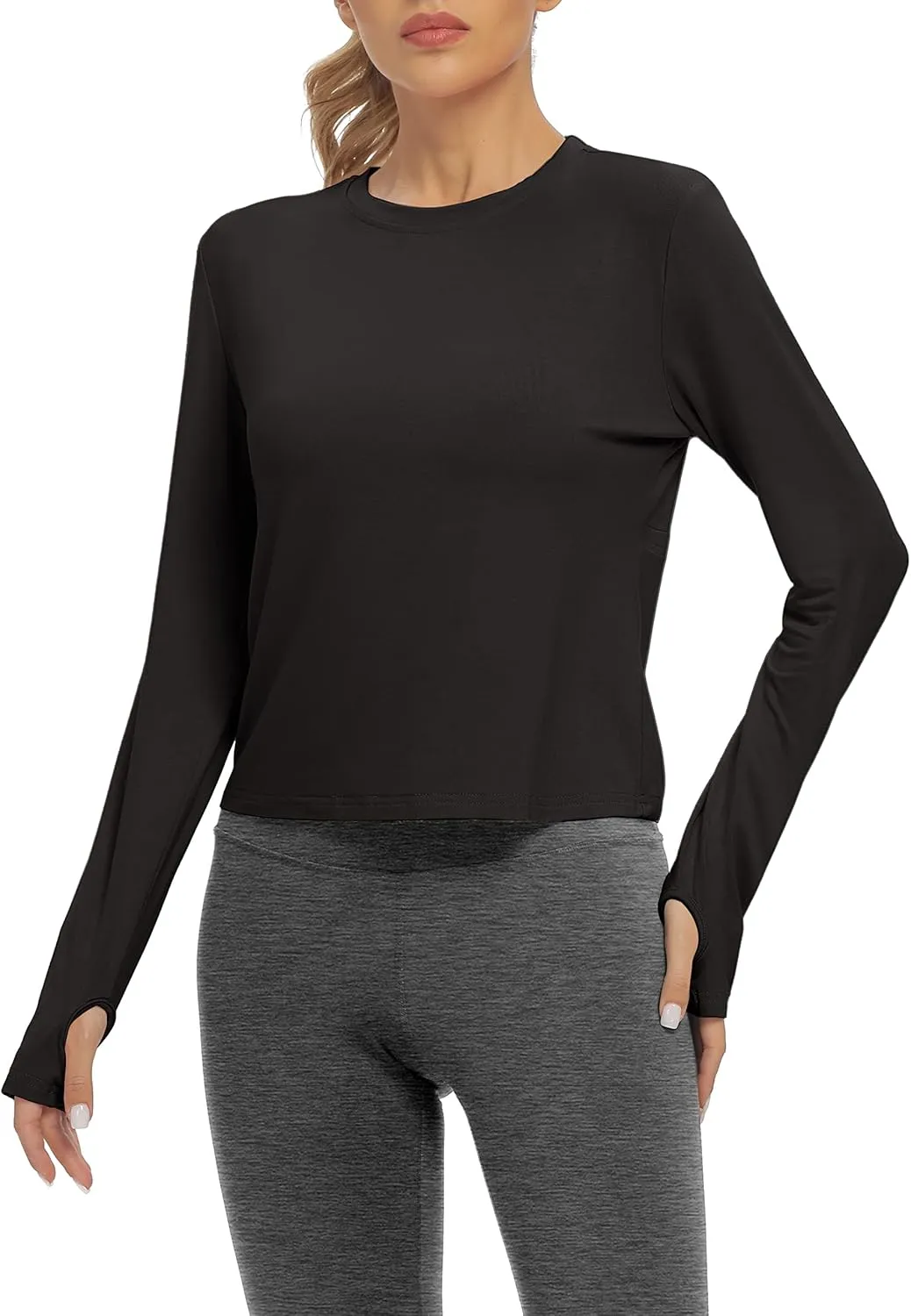 Bestisun Women Long Sleeve Open Back Athletic Wear Workout Yoga Gym Shirts Thumb Hole Clothes
