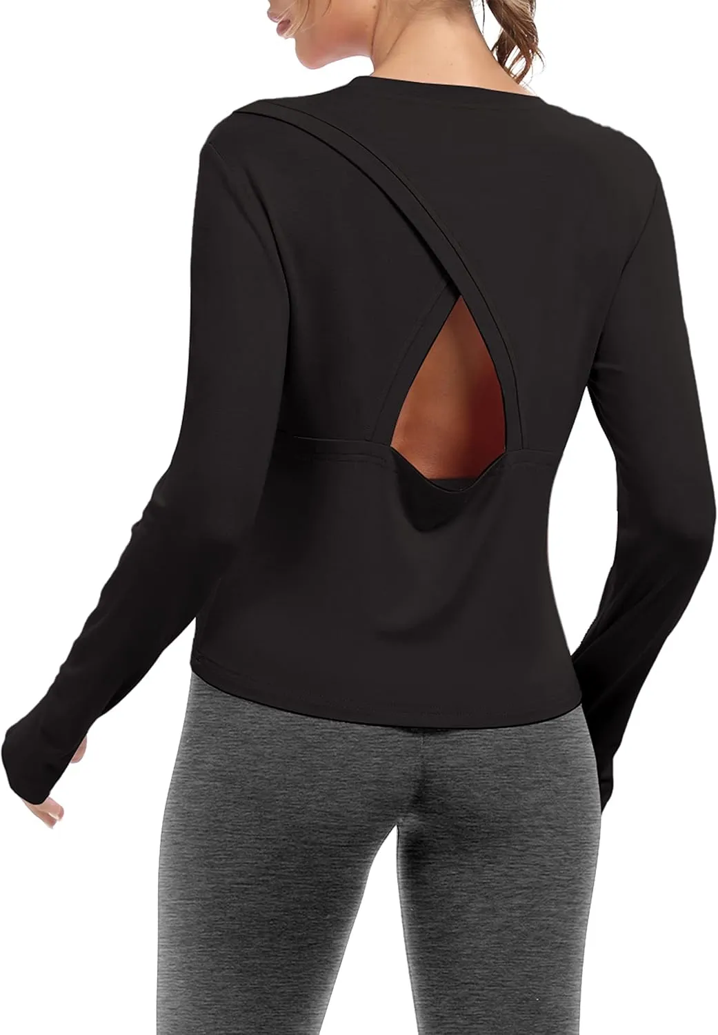 Bestisun Women Long Sleeve Open Back Athletic Wear Workout Yoga Gym Shirts Thumb Hole Clothes