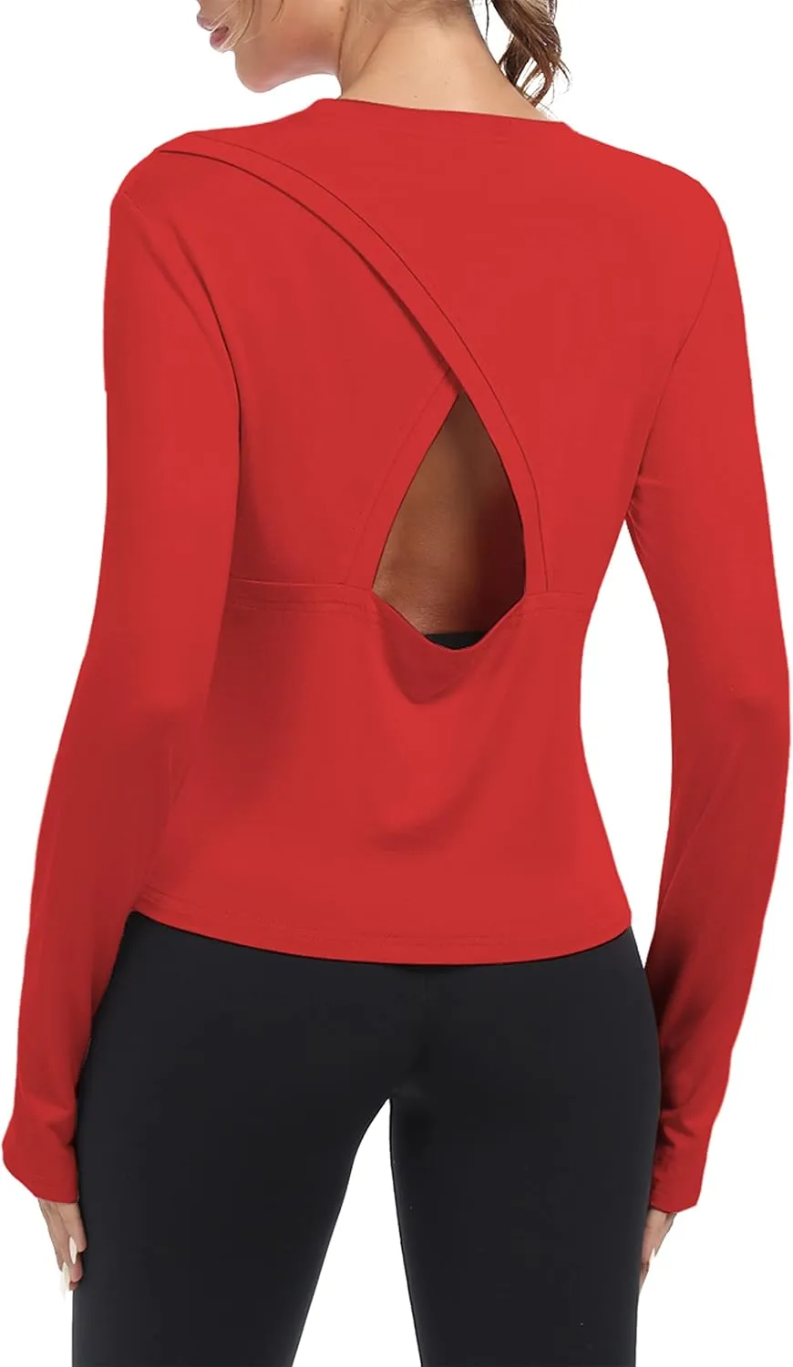 Bestisun Women Long Sleeve Open Back Athletic Wear Workout Yoga Gym Shirts Thumb Hole Clothes