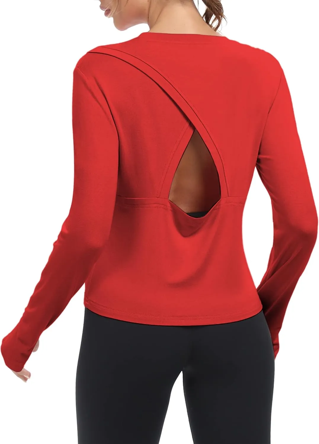 Bestisun Women Long Sleeve Open Back Athletic Wear Workout Yoga Gym Shirts Thumb Hole Clothes