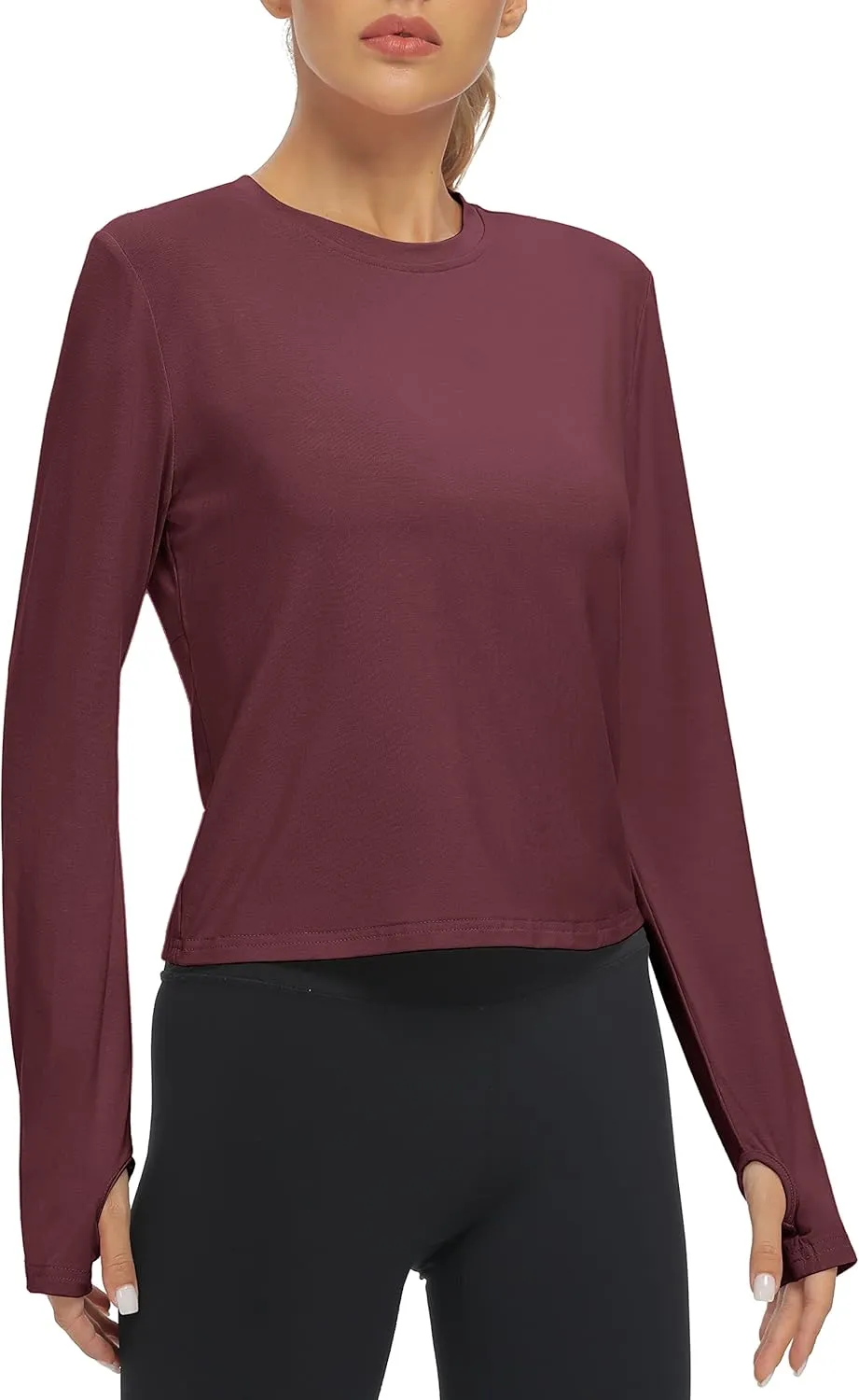 Bestisun Women Long Sleeve Open Back Athletic Wear Workout Yoga Gym Shirts Thumb Hole Clothes