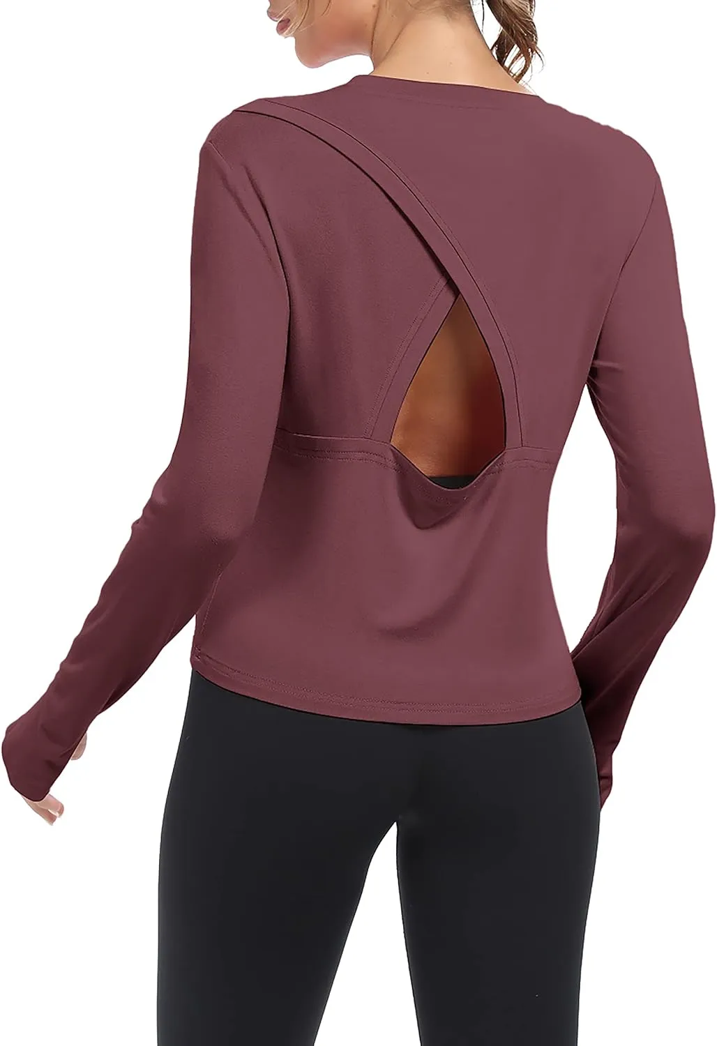Bestisun Women Long Sleeve Open Back Athletic Wear Workout Yoga Gym Shirts Thumb Hole Clothes