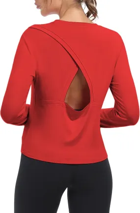 Bestisun Women Long Sleeve Open Back Athletic Wear Workout Yoga Gym Shirts Thumb Hole Clothes