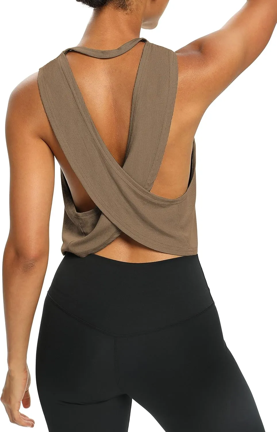 Bestisun Womens Open Back Workout Shirts Cropped Yoga Tank Tops Backless Athletic Clothes
