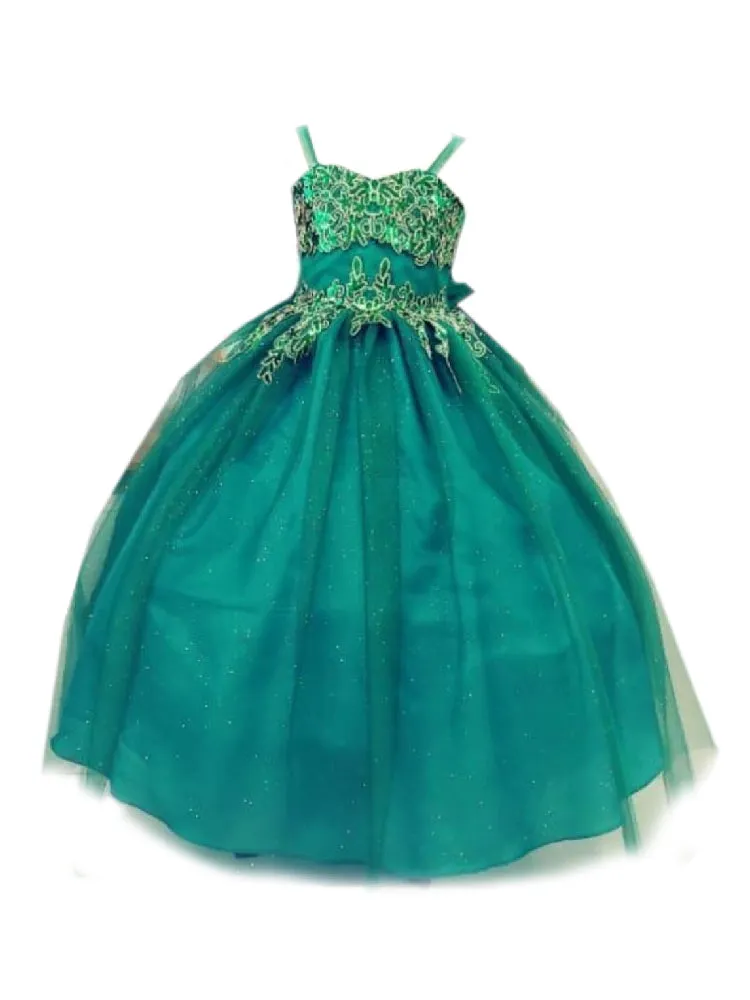 Big Girls Green Embroidered Sweetheart Neckline Junior Bridesmaid Dress 8-16