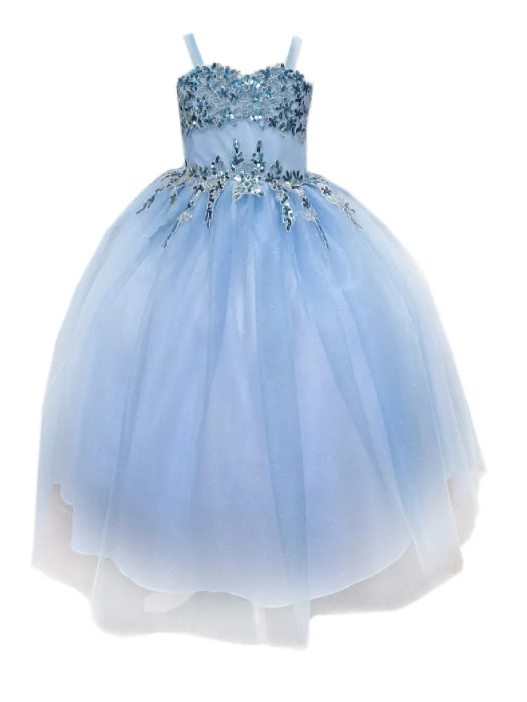 Big Girls Light Blue Embroidered Sweetheart Neckline Junior Bridesmaid Dress 8-16