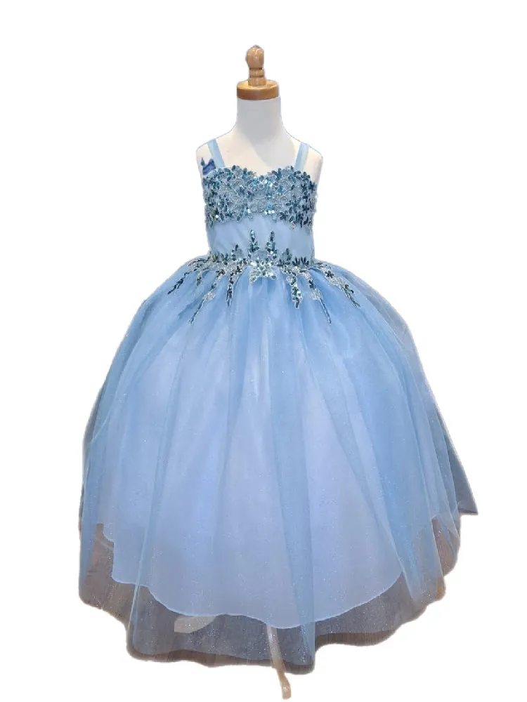 Big Girls Light Blue Embroidered Sweetheart Neckline Junior Bridesmaid Dress 8-16