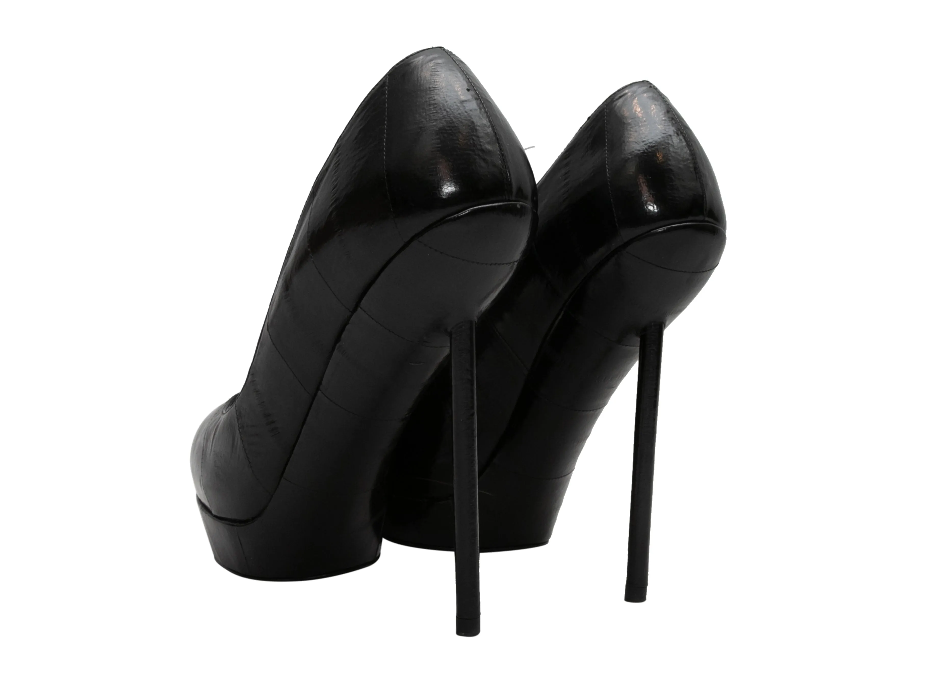 Black Yves Saint Laurent Embossed Platform Pumps Size 40