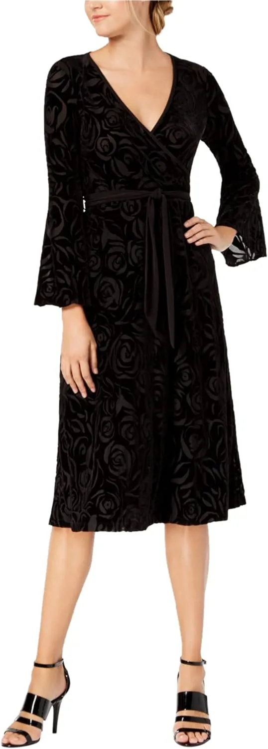 Calvin Klein Women's Long Sleeve Faux Wrap Velvet Midi Dress