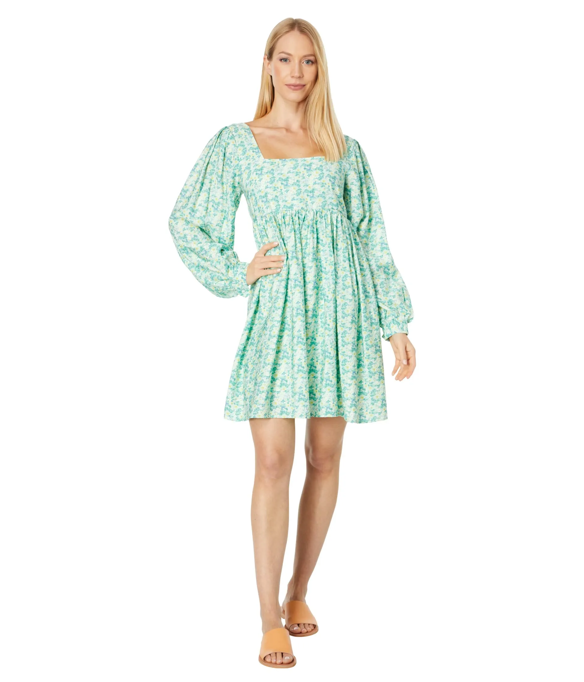 Dress MOON RIVER, Long Puff Sleeve Floral Dress
