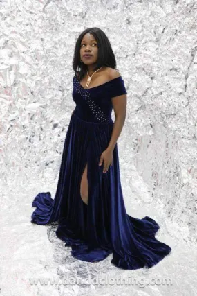 Evening Dress Blue Long Velvet