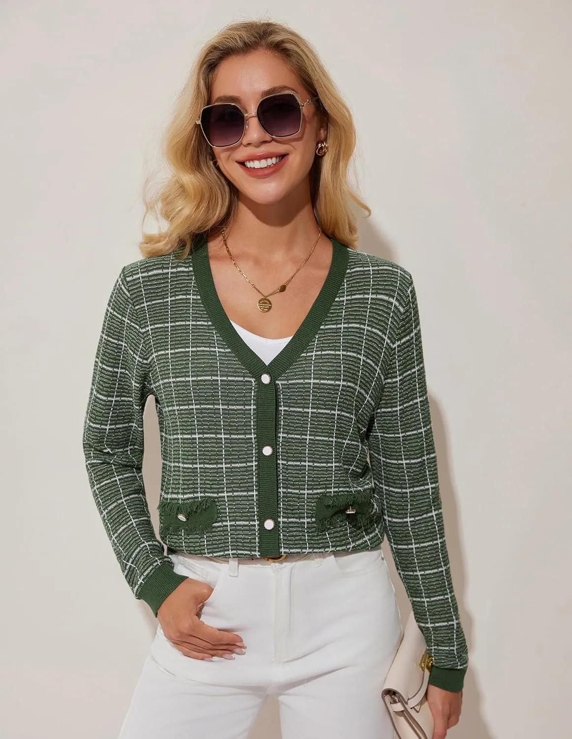 GRACE KARIN 2025 Women's Summer Cardigans Sweaters V-Neck Long Sleeve Button Down Lightweight Knit Cardigan