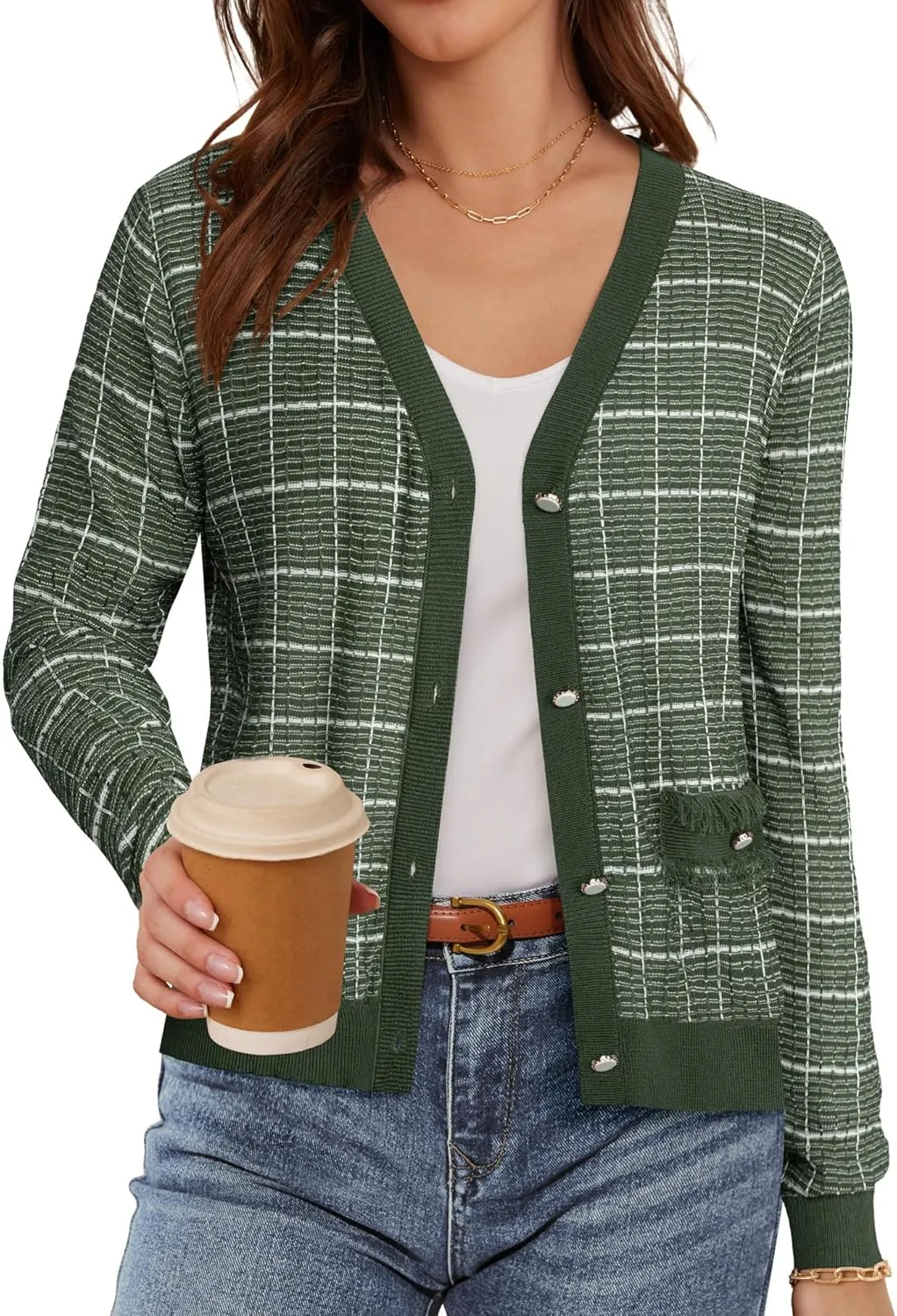 GRACE KARIN 2025 Women's Summer Cardigans Sweaters V-Neck Long Sleeve Button Down Lightweight Knit Cardigan