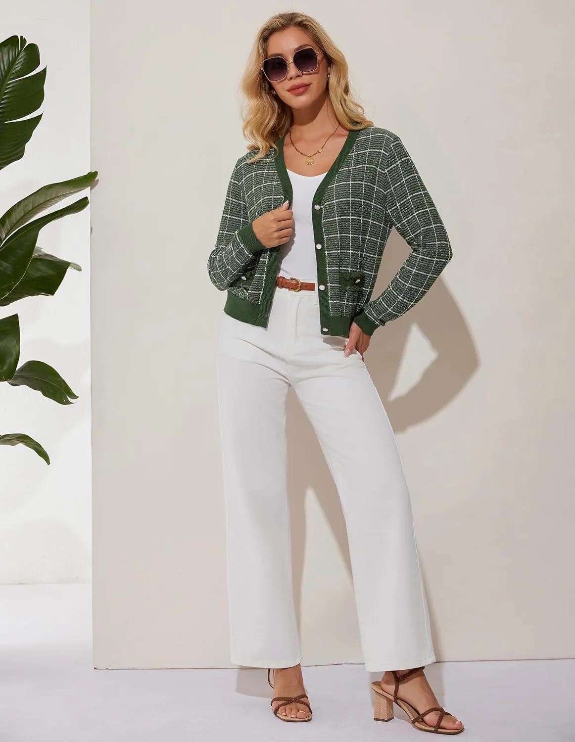 GRACE KARIN 2025 Women's Summer Cardigans Sweaters V-Neck Long Sleeve Button Down Lightweight Knit Cardigan