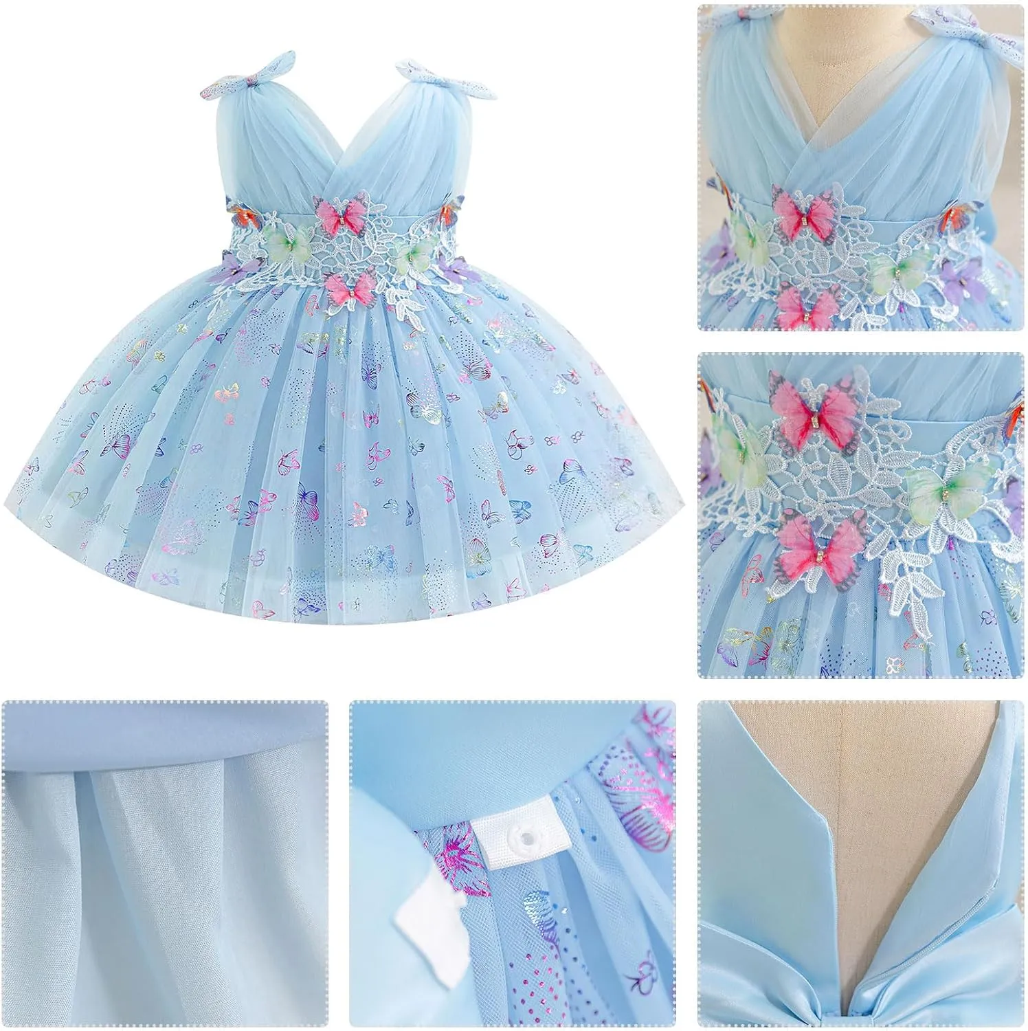IMEKIS Toddler Girls Butterfly Birthday Dress Baby Sparkle Tulle Formal Wedding Party Bowknot Tutu Dresses Photo Shoot