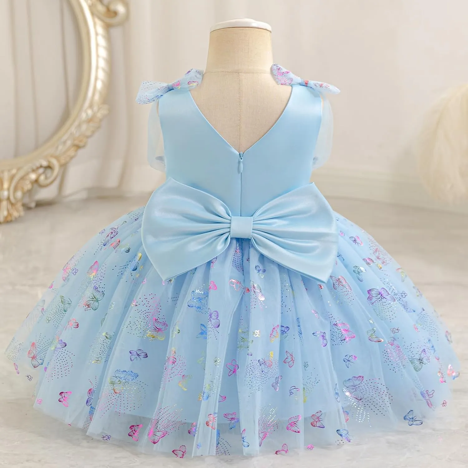 IMEKIS Toddler Girls Butterfly Birthday Dress Baby Sparkle Tulle Formal Wedding Party Bowknot Tutu Dresses Photo Shoot