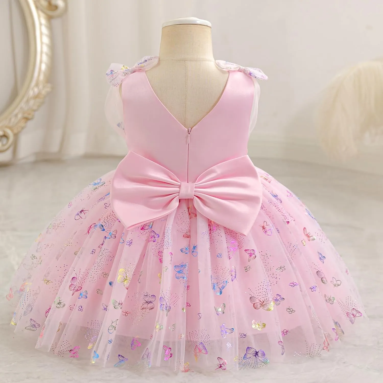 IMEKIS Toddler Girls Butterfly Birthday Dress Baby Sparkle Tulle Formal Wedding Party Bowknot Tutu Dresses Photo Shoot