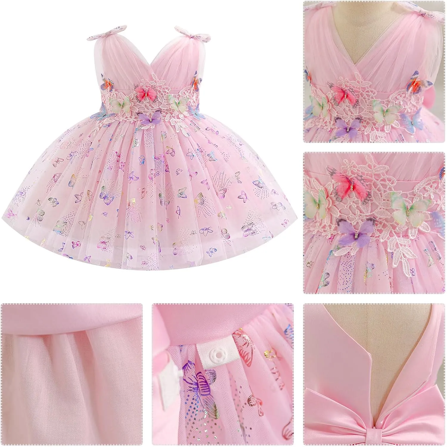 IMEKIS Toddler Girls Butterfly Birthday Dress Baby Sparkle Tulle Formal Wedding Party Bowknot Tutu Dresses Photo Shoot