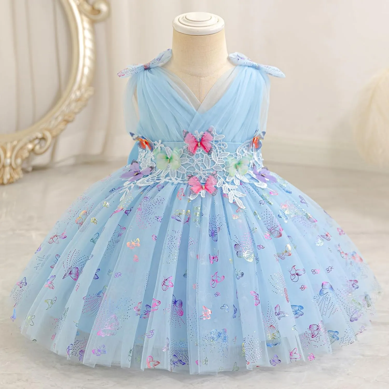 IMEKIS Toddler Girls Butterfly Birthday Dress Baby Sparkle Tulle Formal Wedding Party Bowknot Tutu Dresses Photo Shoot