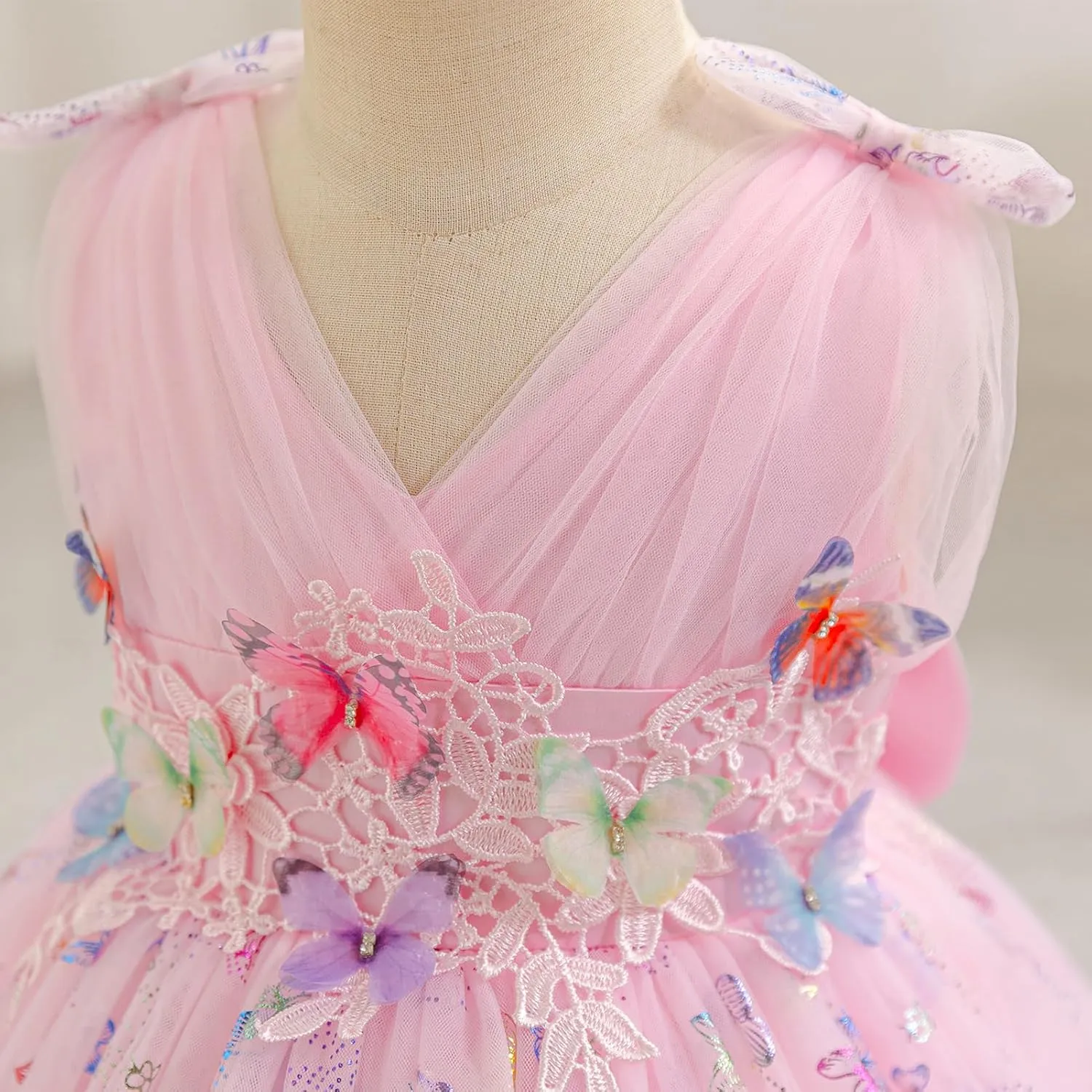 IMEKIS Toddler Girls Butterfly Birthday Dress Baby Sparkle Tulle Formal Wedding Party Bowknot Tutu Dresses Photo Shoot