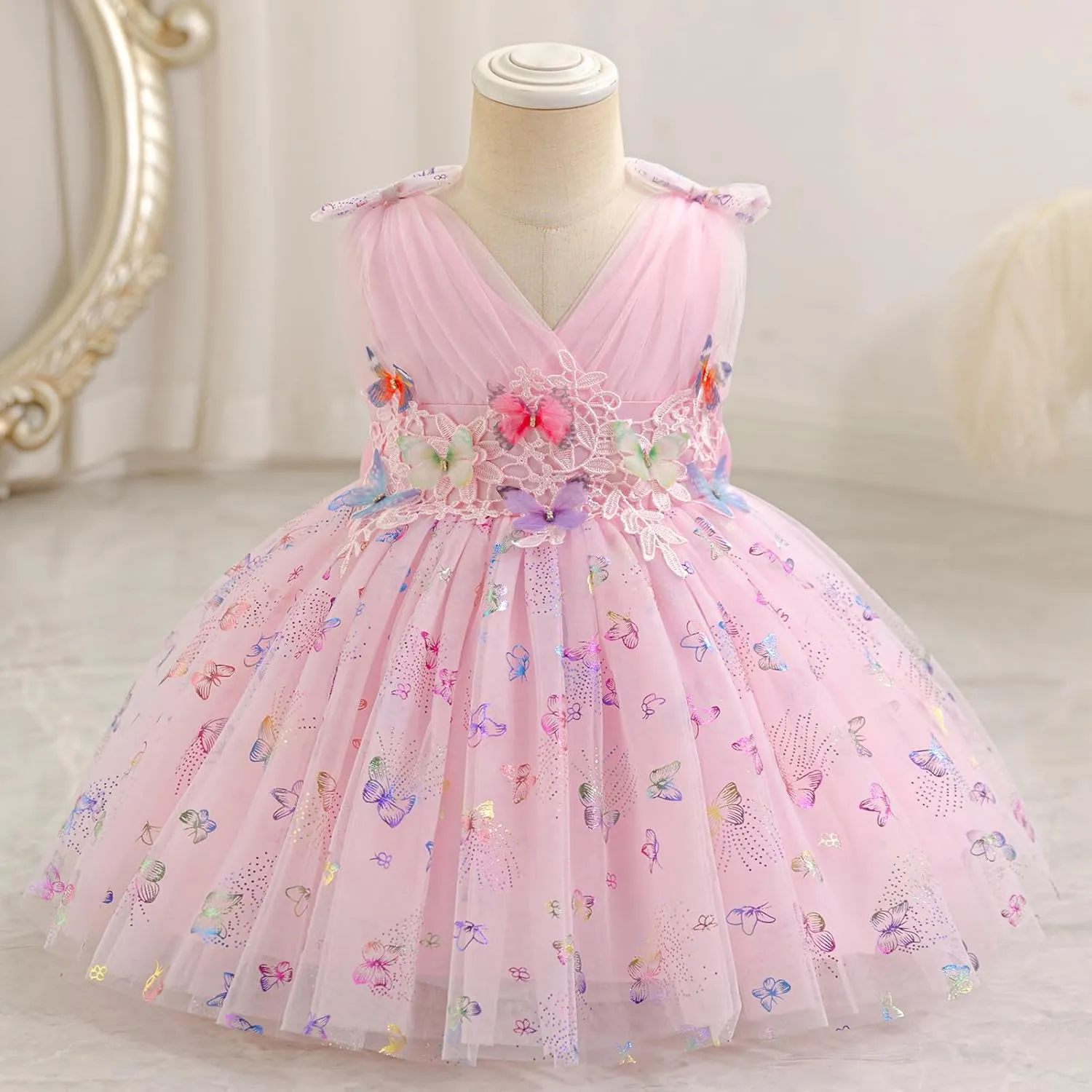 IMEKIS Toddler Girls Butterfly Birthday Dress Baby Sparkle Tulle Formal Wedding Party Bowknot Tutu Dresses Photo Shoot