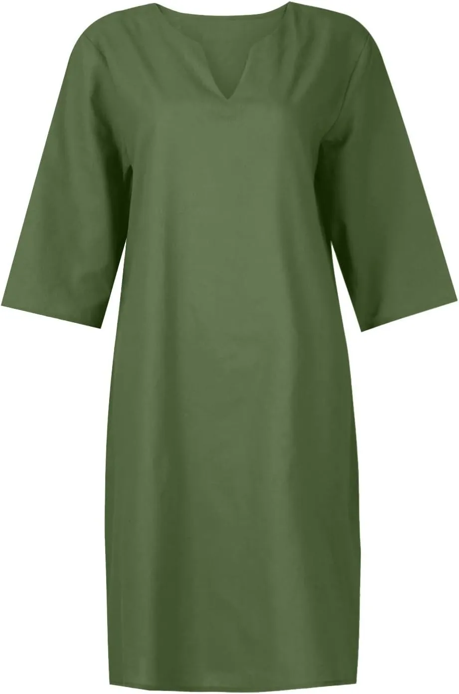 Linen Dresses for Women 2025 Casual Summer 3/4 Sleeve V Neck Knee Length Dress Mini Cruise Beach Vacation Sun Dresses