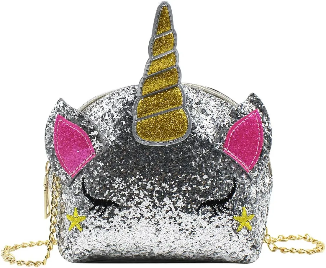 Little Girls Glitter Sequin Crossbody Purses Small Unicorn Handbag Messenger Shoulder Bag Gifts for Toddlers