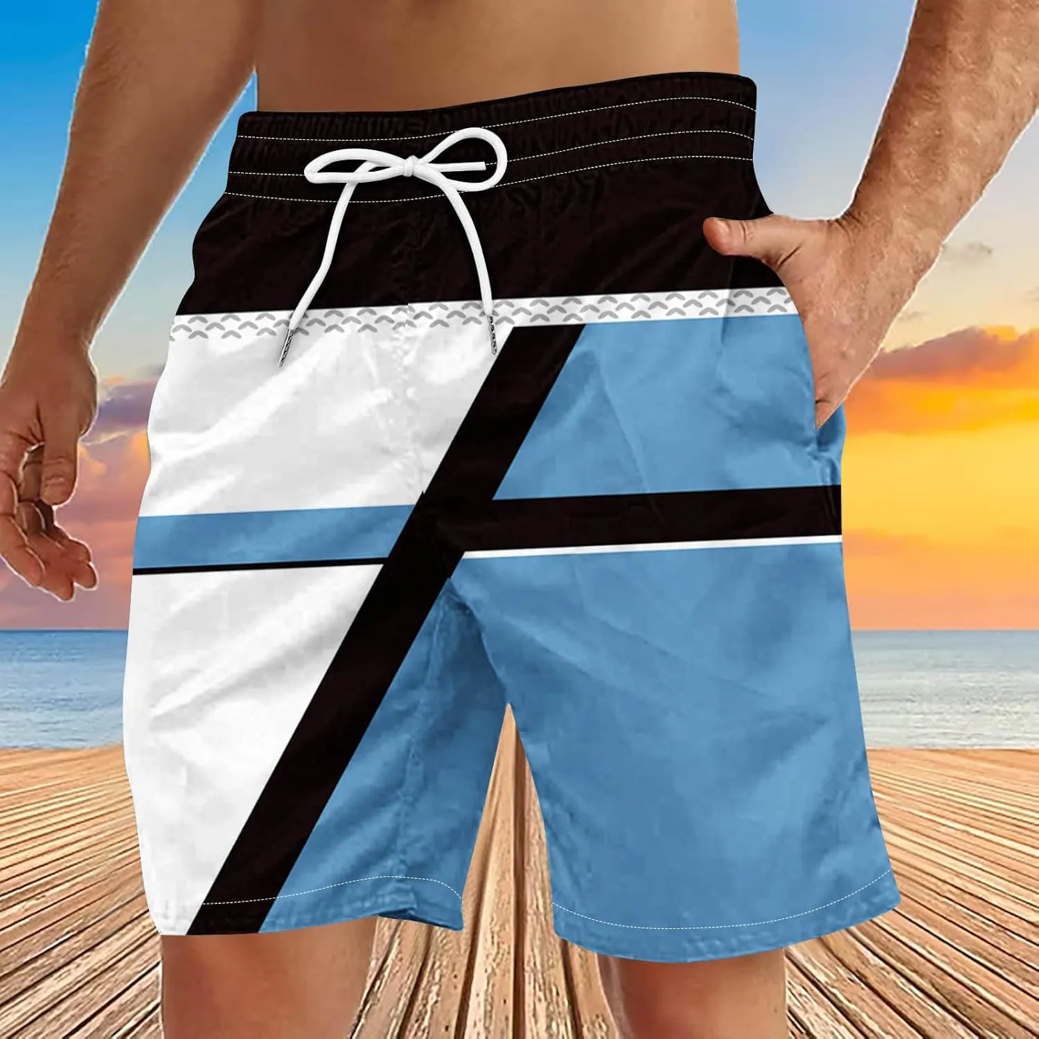 Man Beach Shorts Pants Shorts for Man Loose Fit Hawaiian Pleated Striped Tropical Straight Leg Fall Summer 2025