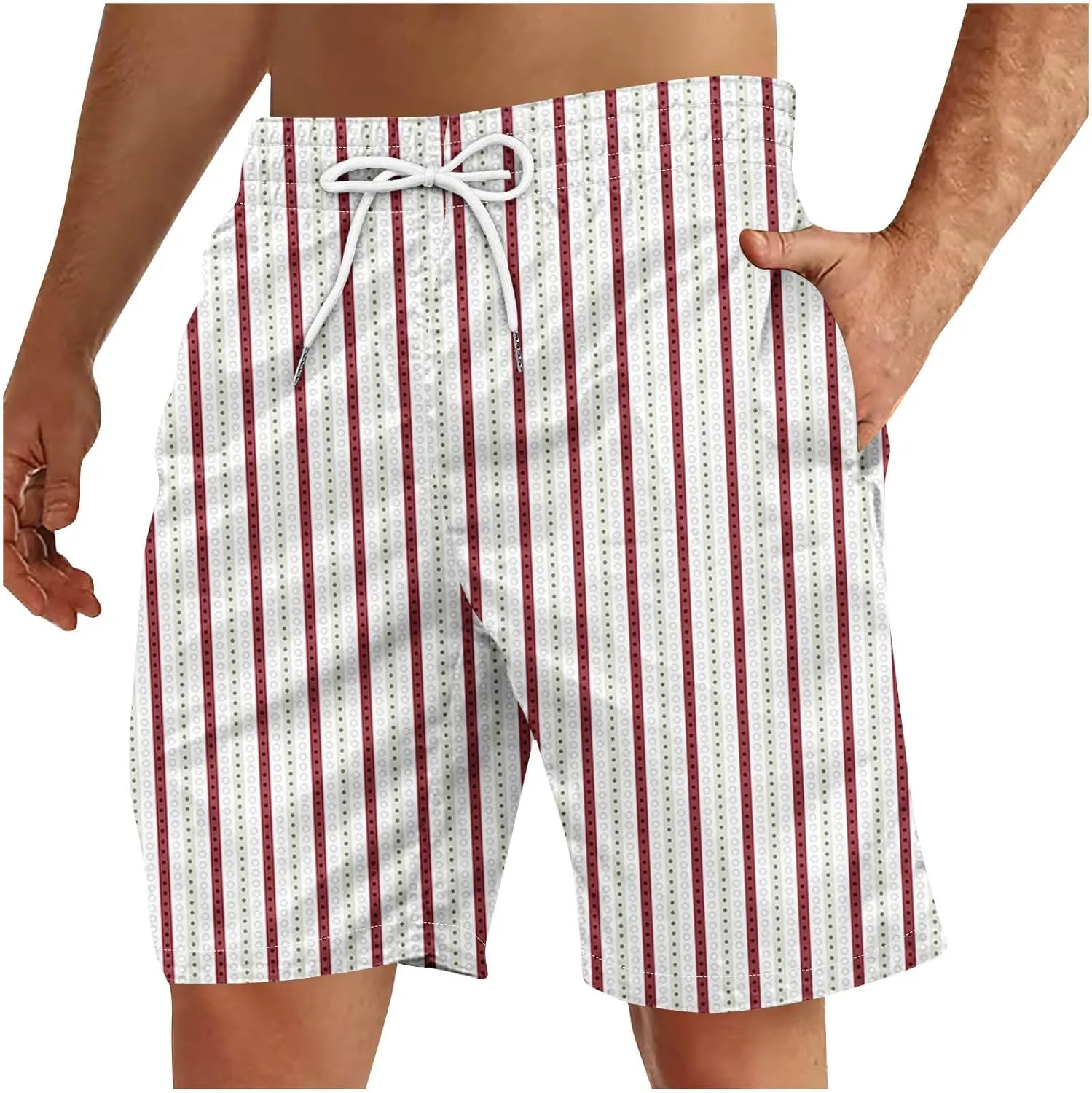 Man Beach Shorts Pants Shorts for Man Loose Fit Hawaiian Pleated Striped Tropical Straight Leg Fall Summer 2025