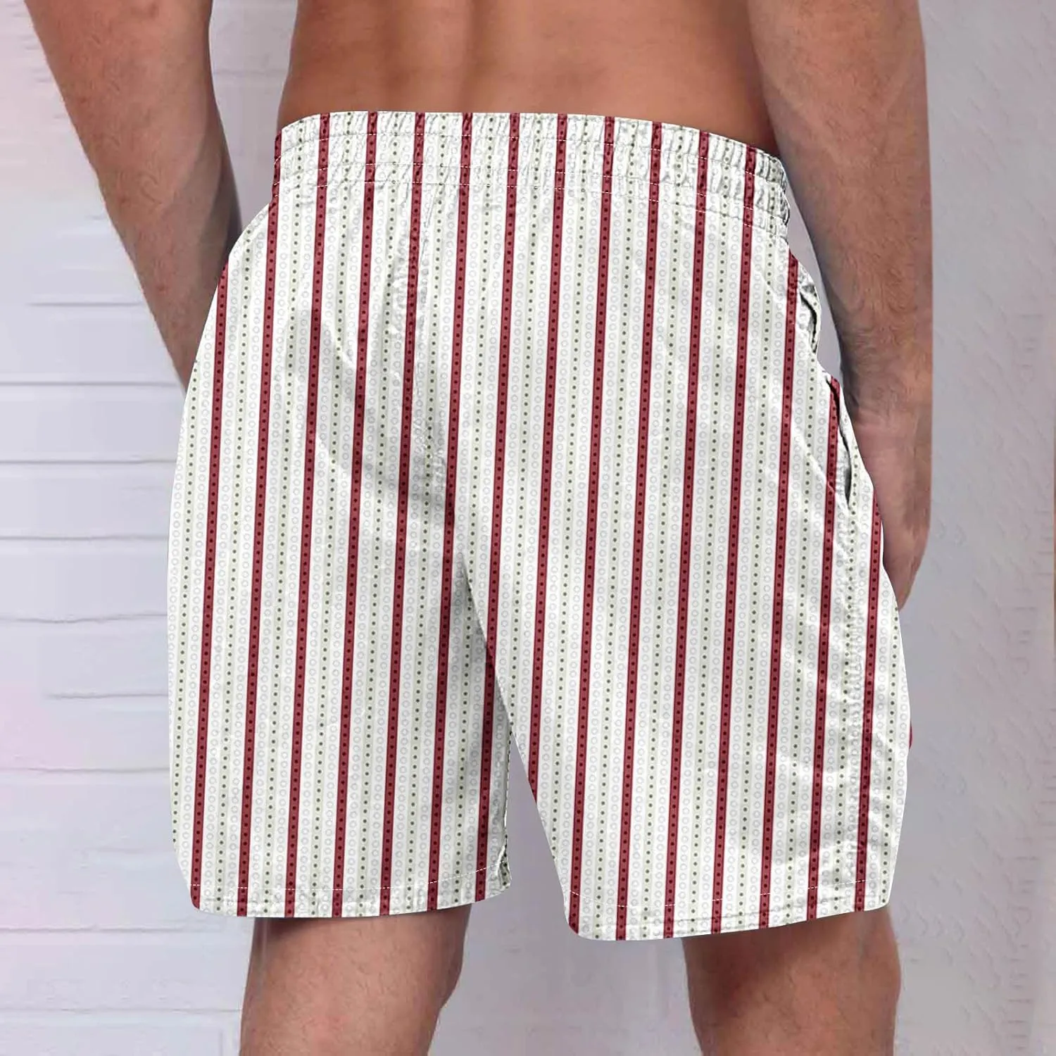 Man Beach Shorts Pants Shorts for Man Loose Fit Hawaiian Pleated Striped Tropical Straight Leg Fall Summer 2025