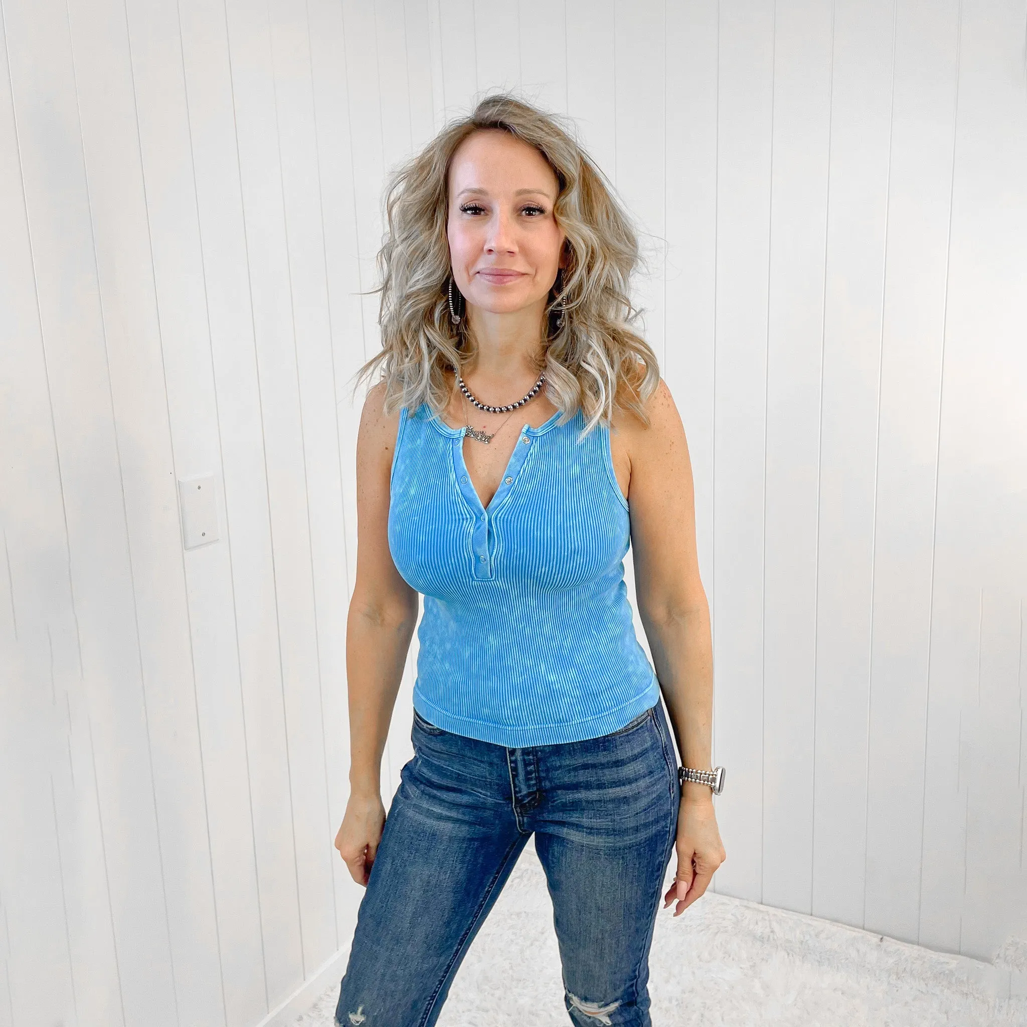 Mineral Washed Butter Soft Ribbed Button Tanks in 5 Colors