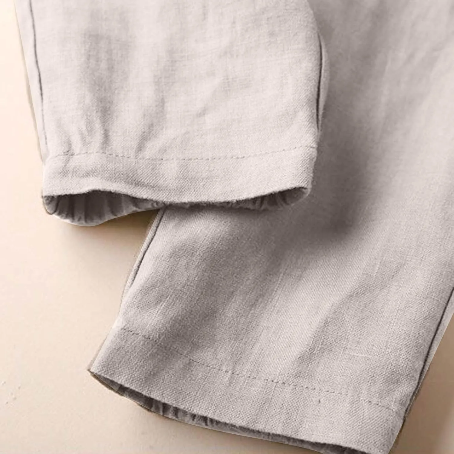 Petite Linen Pants for Women Elastic Waist Straight Leg Pants Solid Color Front Tie Casual Pants Spring/Summer Pants