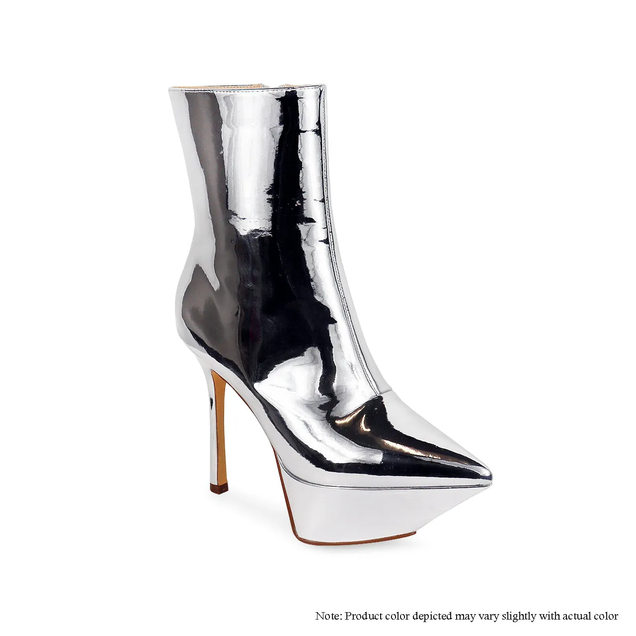 SELENE-2 POINTED PLATFORM STILETTO BOOTIE -SILVER