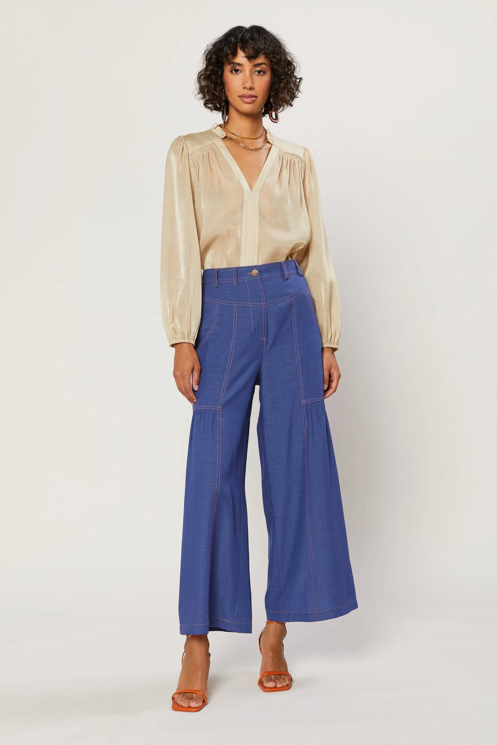 Shirred Wide Leg Pants