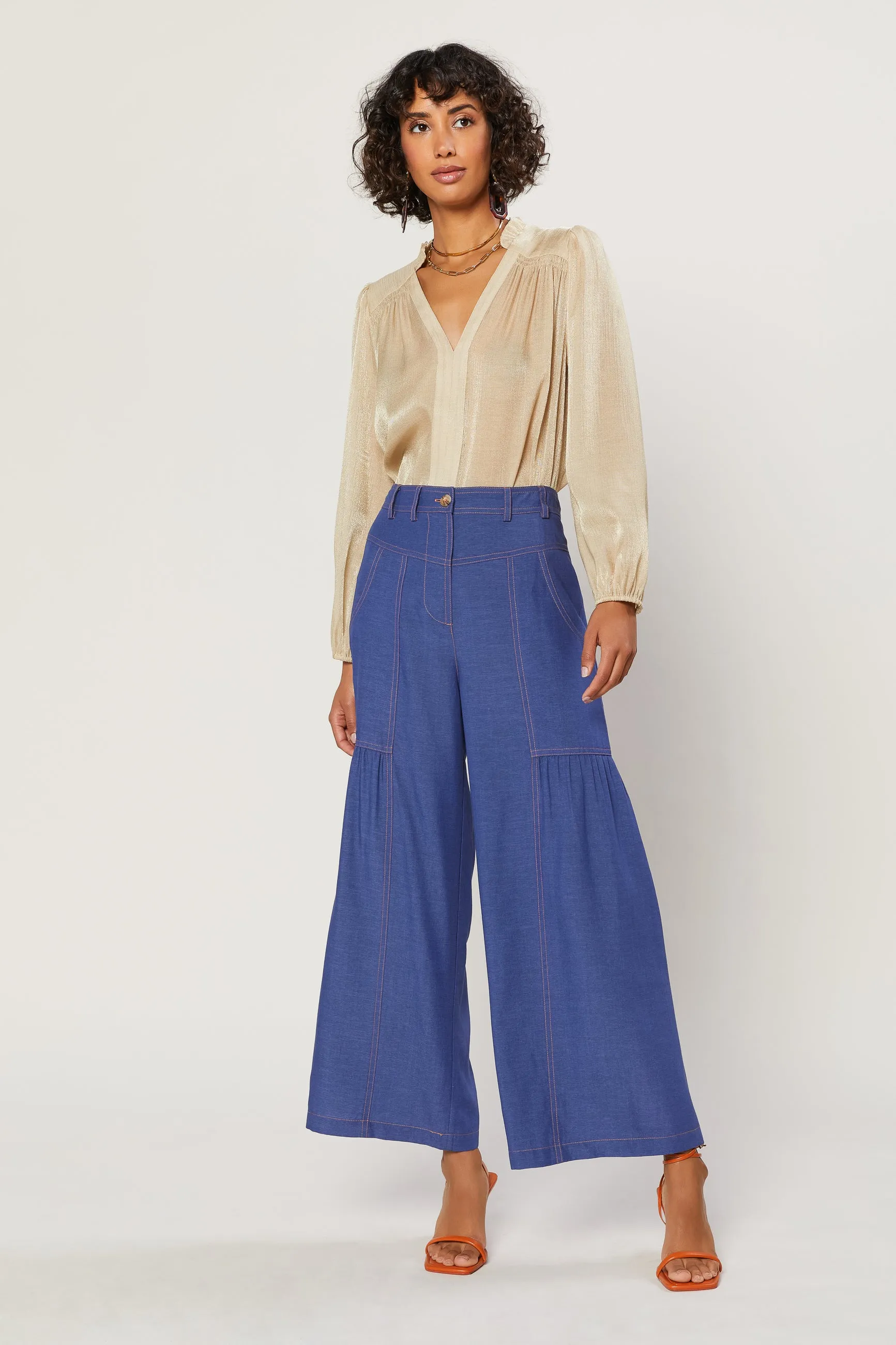 Shirred Wide Leg Pants