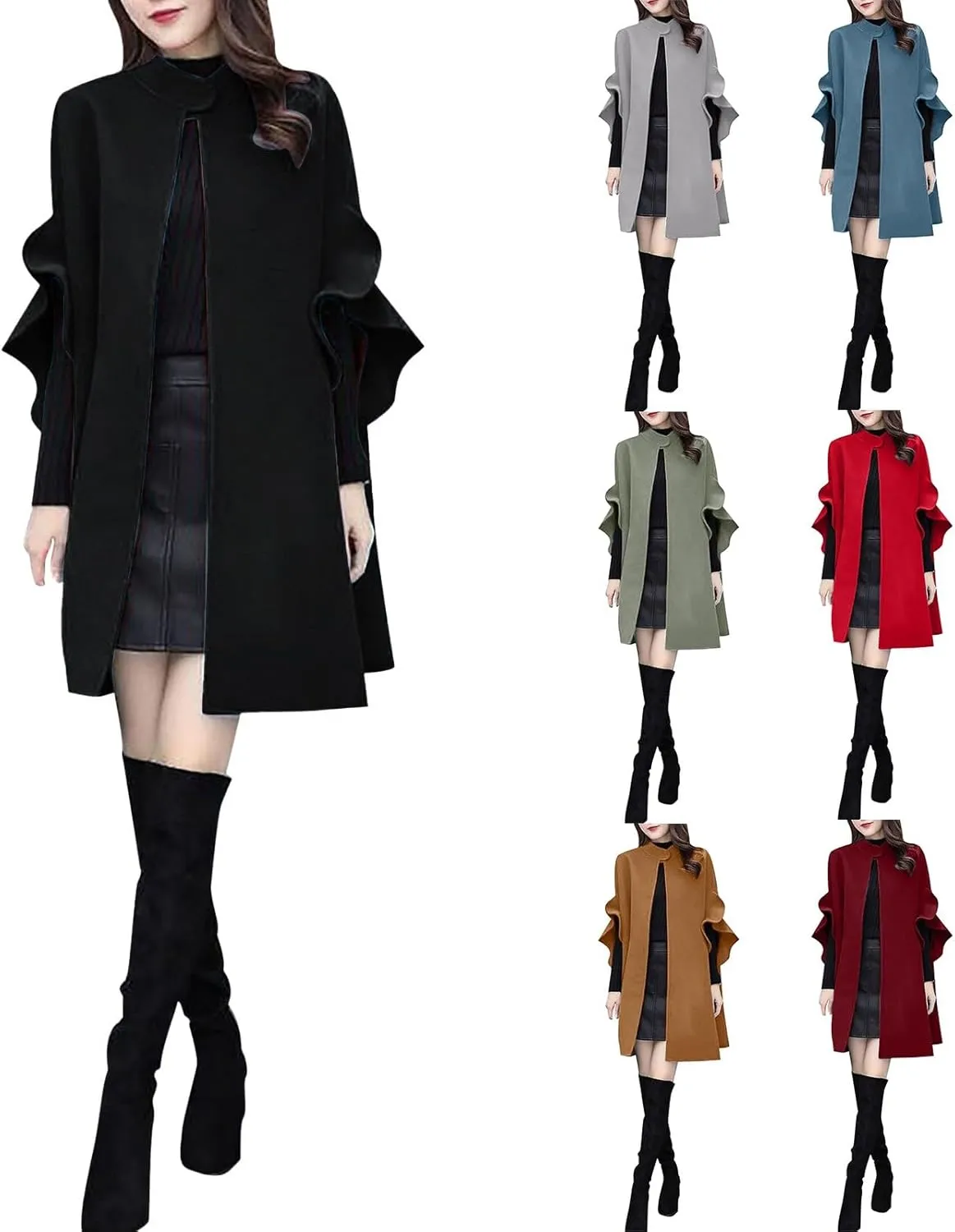 Station Coat Women Work Solid Vintage Winter Office Sleeveless Button Woolen Jacket Coat Faux Lambswool Coat