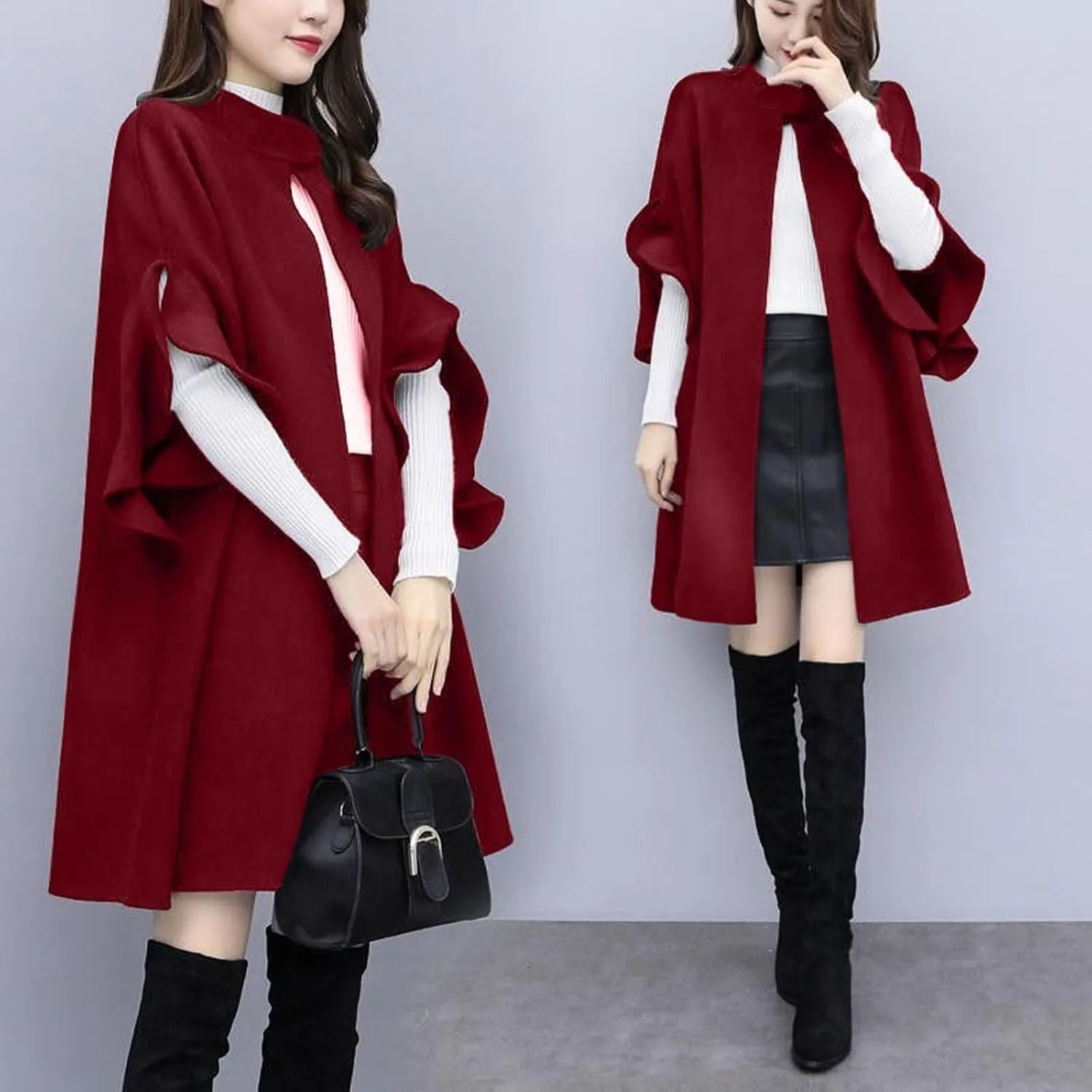 Station Coat Women Work Solid Vintage Winter Office Sleeveless Button Woolen Jacket Coat Faux Lambswool Coat