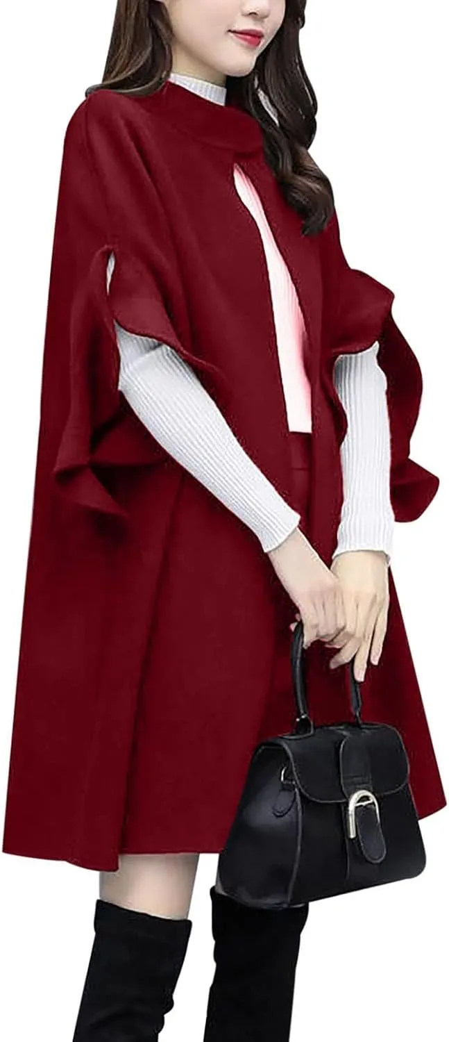 Station Coat Women Work Solid Vintage Winter Office Sleeveless Button Woolen Jacket Coat Faux Lambswool Coat