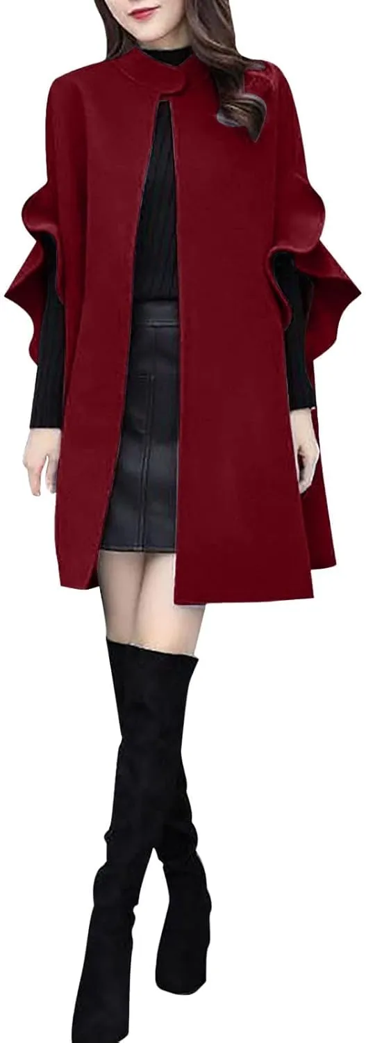 Station Coat Women Work Solid Vintage Winter Office Sleeveless Button Woolen Jacket Coat Faux Lambswool Coat