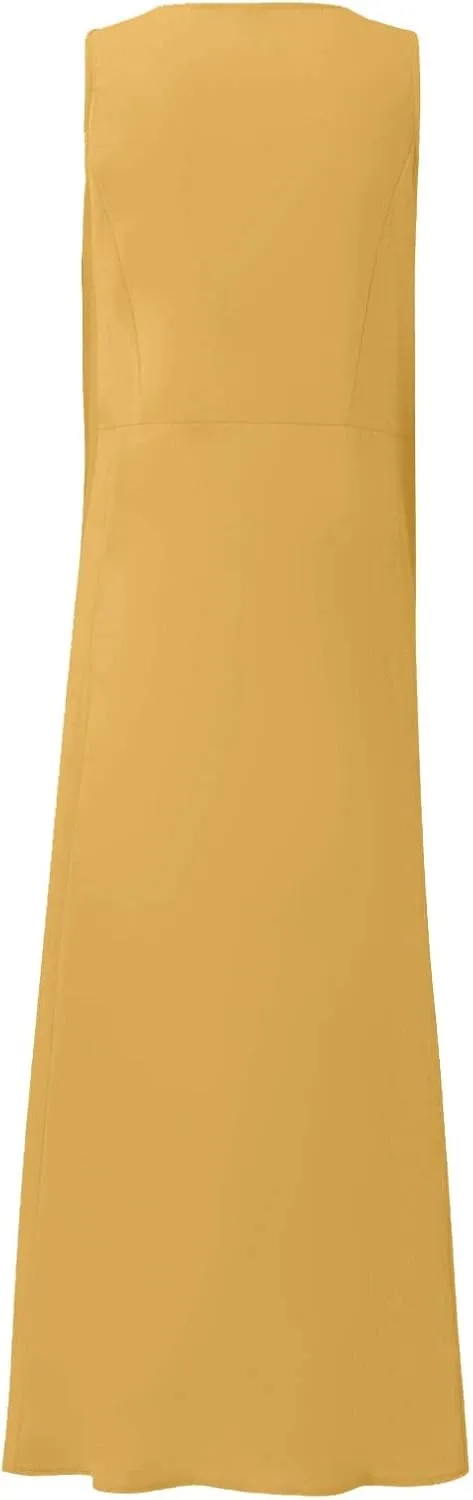Summer Dress for Women 2025 Plus Size Sundress Floral Crewneck Sleeveless Dress Cotton Linen Beach Dress with Pockets