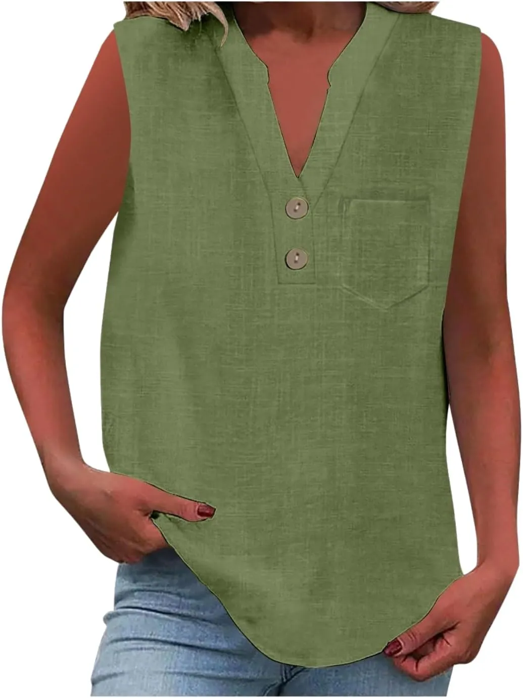 TARIENDY Tank Top for Women Loose Fit V Neck Sleeveless Shirts Trendy 2025 Button Down Beach Vacation Outfits with Pocket